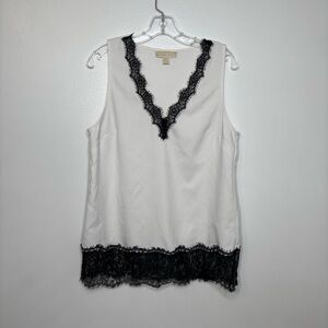 Michael Kors Sleeveless White‎ Lace Trim V-Neck Tank Top Women’s Medium